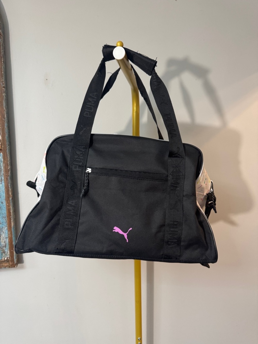Puma Black Duffel Bag with Pink Logo and White Accents EUC - Picture 5 of 13